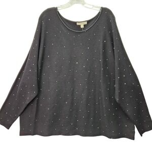 Farmers Market Sweater Plus Size 2X Black Rhinestone‎ Ribbed Long Sleeve Casual